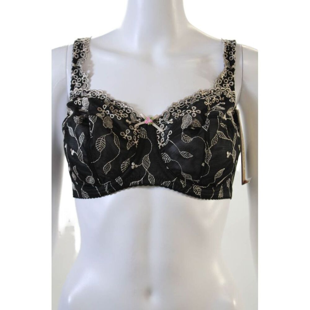 Fayreform Womens Embroidered Scalloped Lace Rose Accent Bra Black Size 34E